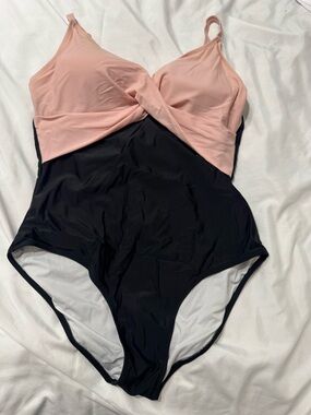 Girls Two-Tone Pink and Black One-Piece Swimsuit
